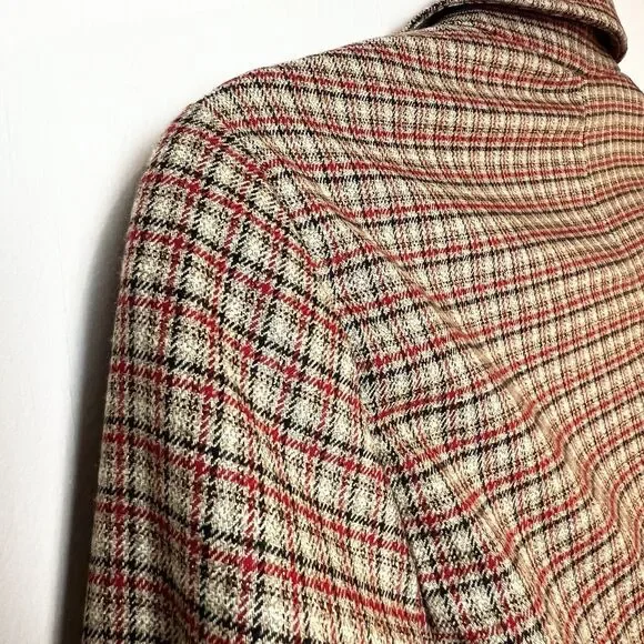 FRNCH Paris Plaid Blazer Jacket Tan Red Black Belted Women’s M - Picture 7 of 12